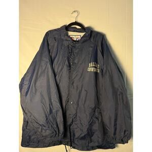 Vintage Logo 7 Cowboys Satin Button Snap Full Zip Navy Windbreaker Jacket XL